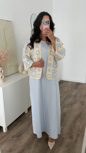 Vestido de algodón Selina con chaleco de punto