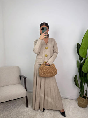 Elara knit set with gold buttons