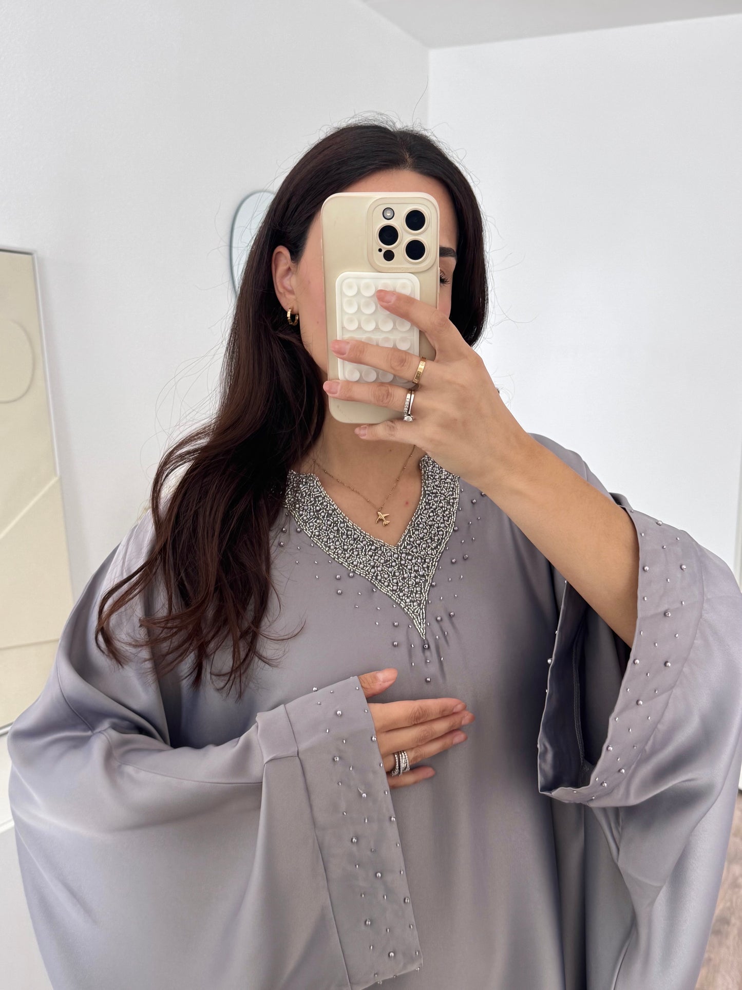 Farah premium abaya with hand-embroided beads