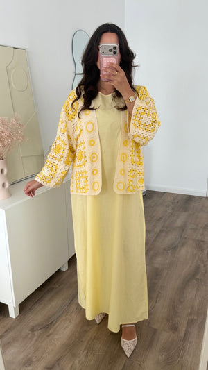 Vestido de algodón Selina con chaleco de punto