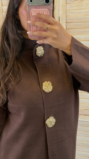 Narin long knit vest with gold buttons