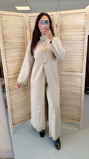 Narin long knit vest with gold buttons