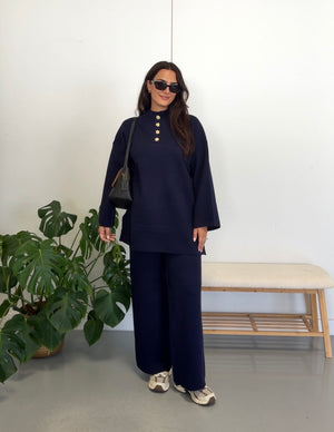 Seren knit set with gold buttons