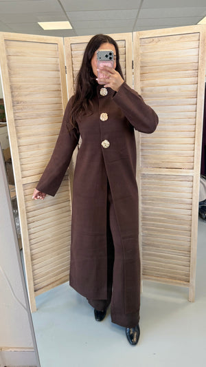 Narin long knit vest with gold buttons
