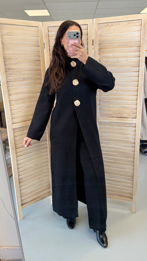 Narin long knit vest with gold buttons
